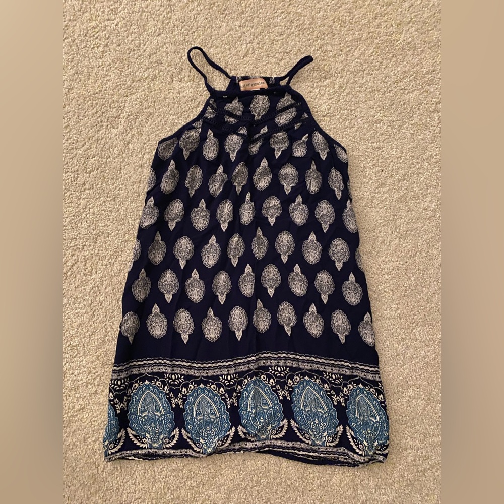Band of Gypsies bandana-print blue halter dress. Material: rayon. Size XS.